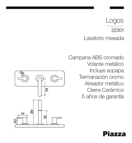 Imagen 3 de 9 de Combo Logos Grifería Cromada Baño Completo Piazza