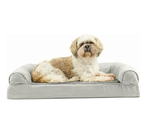 Furhaven Medium Plush & Suede Orthopedic Sofa Pet Bed  Gray