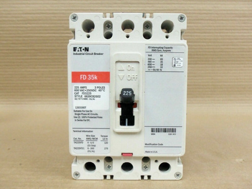 New Eaton Cutler-hammer Fd Fd3225 3 Pole 225 Amp 600v R/ Aab