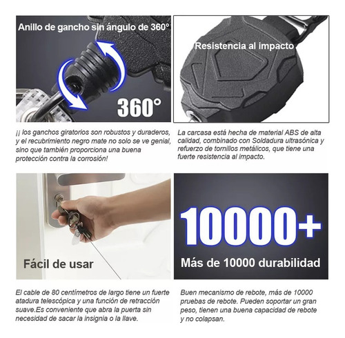 . Llaveros Retráctiles Resistente, Cable Retráctil De Acero