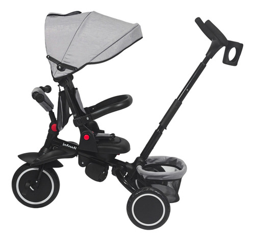 Triciclo Infanti plegable 360° con toldo y cinturón color gris