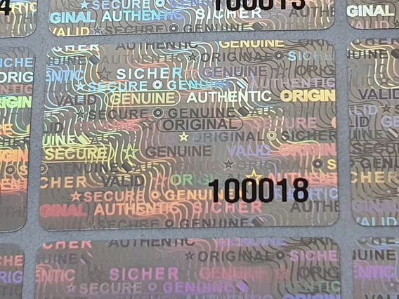 etiquetas de seguridad pegatinas antifake color plata sello de garantía Sello original con holograma 3D sello de calidad plateado brillante – Sello de seguridad número de serie – 46 x 20 mm 