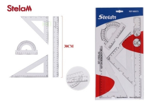 Set Reglas Geometria Transparente 30 Cm X 4 Piezas