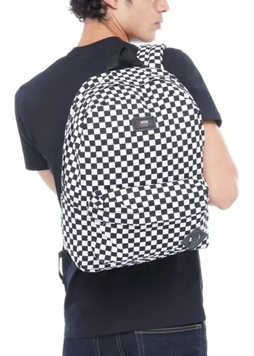 Mochila Old Skool Classic Blanco & Ajedrez 100% Original Negro Urban Beach