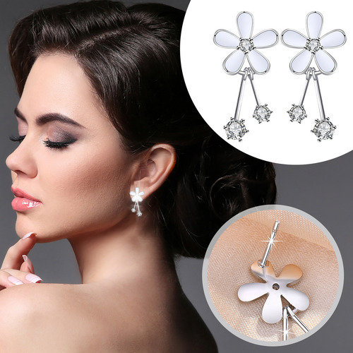 Pendientes En Forma De B Con Forma De Flor Y Circonita Cúbic