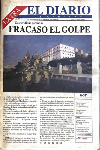 Periodico El Diario De Caracas 4499 Golpe 4f 1992 Chavez Cap