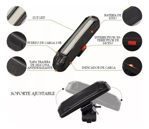, 2 Luces Led Para Bicicletas Estrobo Usb Recargables 5 Azul - Rojo