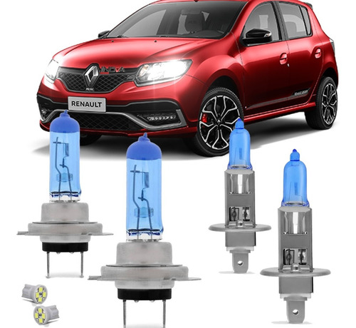 Kit Lampada Super Branca Renault Sandero 2015 2016 2017 2019 2019 Farol Alto E Baixo Certificado Pelo Inmetro