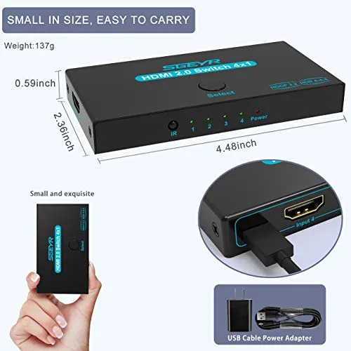 Pack Sgeyr Hdmi 2.0 Switch 4 Puertos Y Splitter 2 En 1