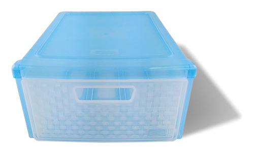 Kit 4 Gaveteiro Modular Organizador Multiuso Rattan Plástico Cor Azul-claro