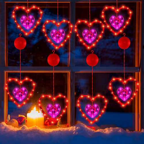 8 Piezas Día De San Valentín Corazón Ventana Luces D...