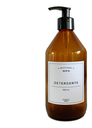 Dispenser Detergente Envase Vidrio Ámbar Etiqueta 500ml