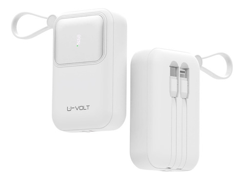 Power Bank Batería Portátil 10000mah Carga Rápida 22.5w Con 3 Cables Incorporados Tipo C Iph Usb Pantalla Digital U-volt Cargador Compatible Con iPhone Samsung Motorola Xiaomi Huawei Color Blanco