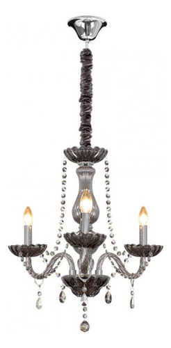 Lustre De Cristal Legítimo 3 Braços Cromo Fumê Clássico Candelabro Maria Thereza Pendente Sala Jantar LLUMM Bronzearte