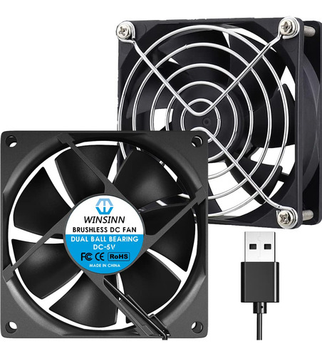 Winsinn Ventilador Usb Dc De 3.150 in, 5 V 8025, Doble Rodam