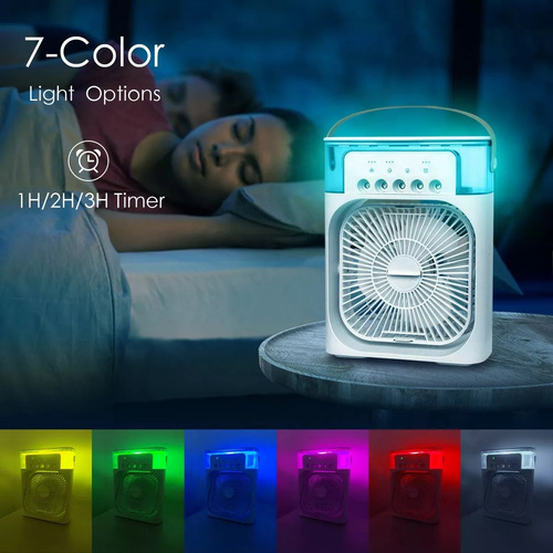 Enfriador De Aire Personal Ventilador De Aire Acondicionado Portátil Mini Enfriador Evaporativo Con Luz Led De 7 Colores Temporizador De 1/2/3h 3 Velocidades De Viento Y 3 Modos De Enfriamiento Azul