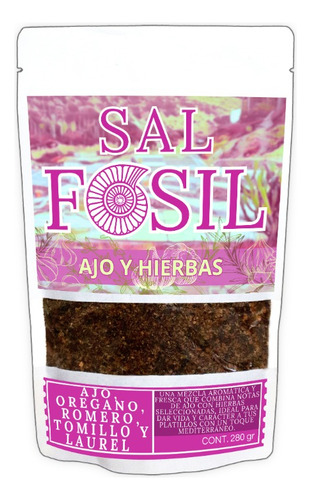 Sal Fósil Zapotitlán Salinas 280g Ajo Y Hiervas Grano Grueso
