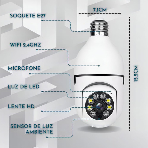 Câmera Segurança Kodi Yoosee Lâmpada Rotativa Panorâmica Wifi Espiã Com Câmera Lâmpada Branca Ip66