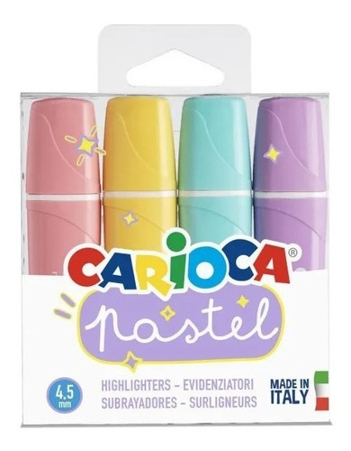 Resaltador Pastel X4 Colores Carioca Made In Italy