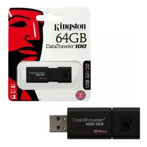 Memoria Usb 64gb Kingston Usb 3.0 Retractil Negra