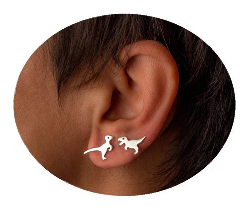 Aretes Dinosaurios T Rex Y Velociraptor Combinados Plata 925