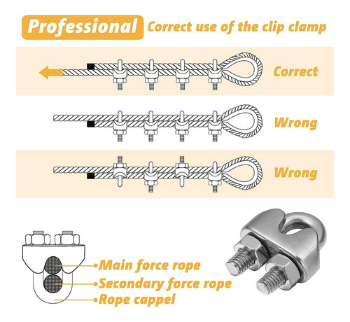 30 Clips De Cable De Acero Inoxidable M3 De 1/8 Pulgadas