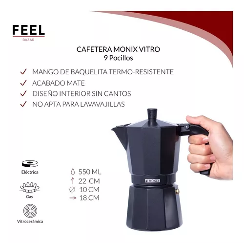 Cafetera Monix Vitro 9 Tazas Manual Negra Italiana