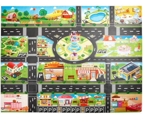 Alfombra De Juego Para Niños Traffic Map Mat Parking Lot En