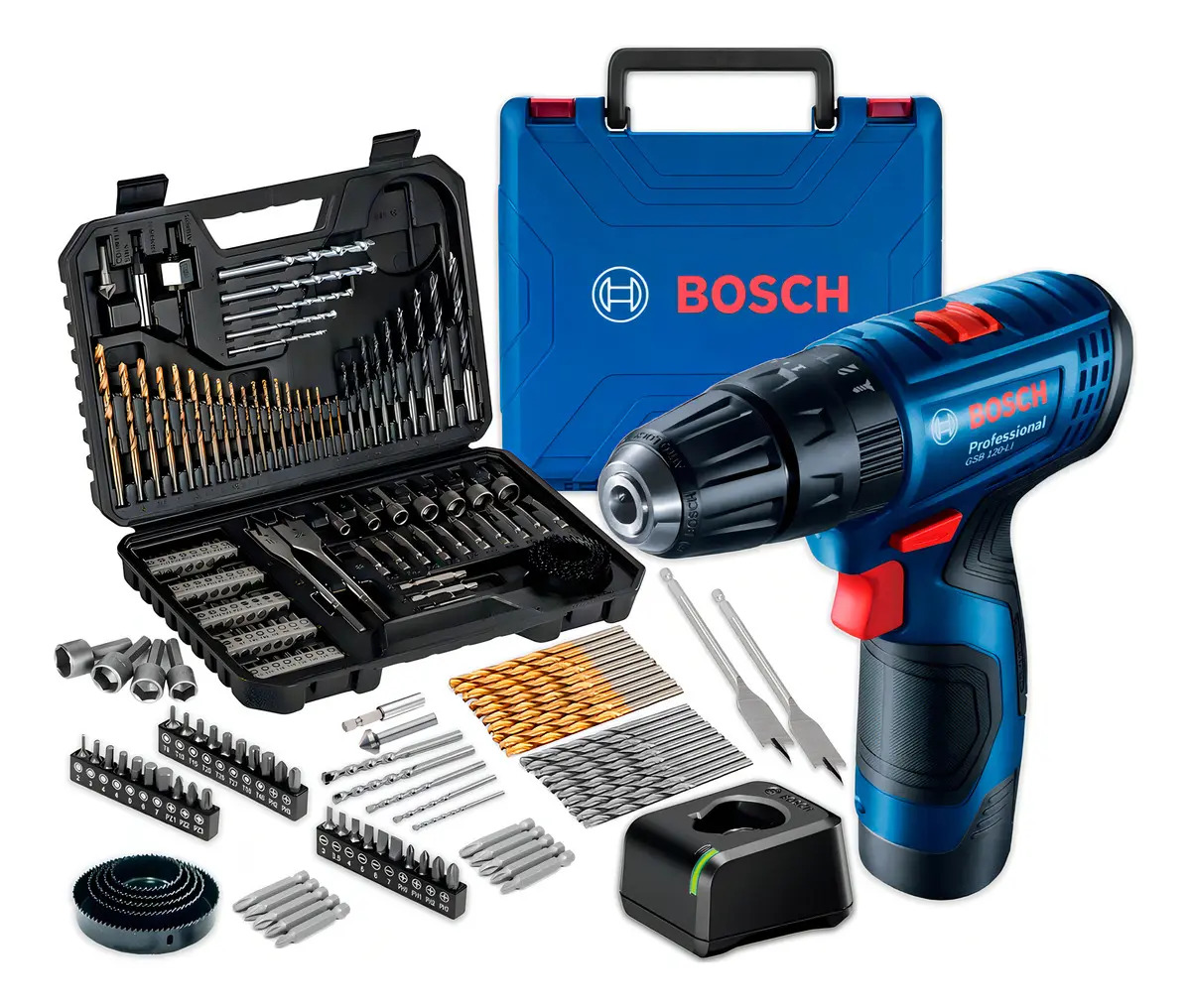 Parafusadeira Furadeira Bosch Gsb 120-li Azul + Kit Ferramentas 103 Peças Bosch