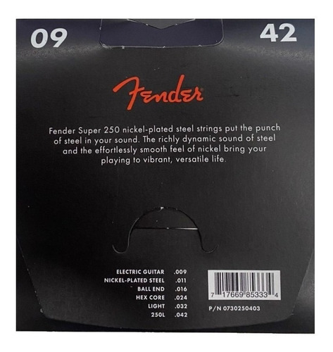 Imagen 2 de 10 de Encordado Fender Super 250l Para Guitarra Electrica 09 - 042