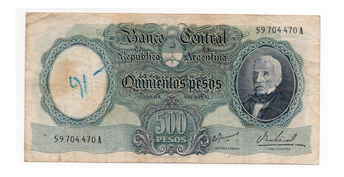 Billete Argentina 500 Pesos Moneda Nacional Bottero 2123