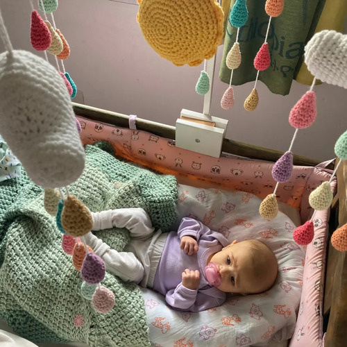 Movil Cuna Tejido Crochet Nube Con Gotitas Y Sol