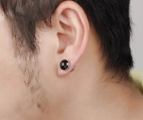 Imagen 3 de 3 de Aretes De Acero Inox Hombre Doble Vista Broc Crystal Black