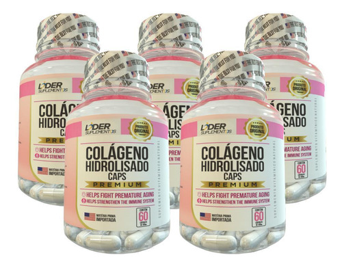 Colágeno Hidrolisado Caps - 60 Cápsulas 500mg 5 Potes