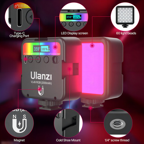 Vijim Ulanzi Vl49 Rgb - Luz de vídeo com 3 sapatos frios, Mi