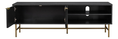 Mueble Rack De Tv Acanalado Top Living Relan Queens Centro de Entretenimiento Con Puertas Color Negro y Dorado