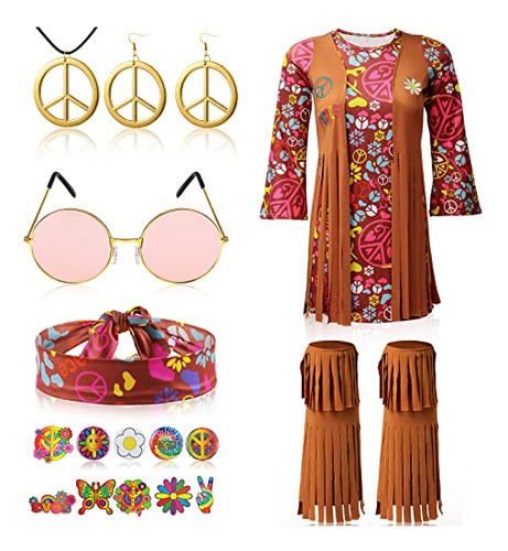 18pcs 60s 70s Niños Hippie Costume Set Hippie Dress N76gf