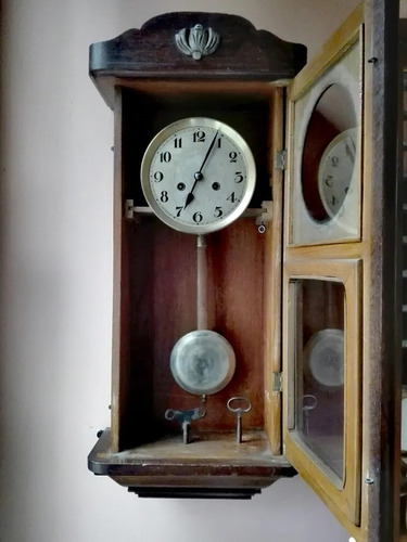 Antiguo Reloj De Péndulo Alemán Con Caja De Roble Original Gris (Usado)