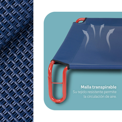 Cama Elevada para Perro con Malla Transpirable ideal en Calor, Catre de Mascotas Esquimal Pets. Azul-Rojo, 122x85x20cm