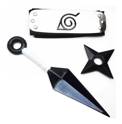 Mega Kit Ninja Naruto Bandana + Shuriken 10cm + Kunai 25cm