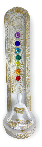 Incensário Indiano 7 Chakras Yoga Branco Vertical 22cm