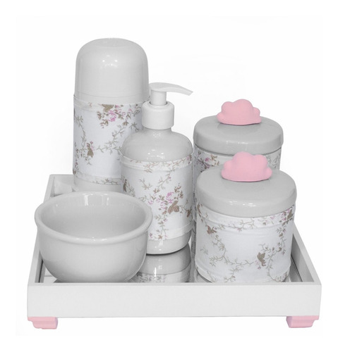 Kit de cuidado para bebês Potinho de Mel Kit Higiene Espelho Potes, Garrafa Pequena, Molhadeira e Porta Álcool-Gel Com Capa Provençal Rosa provençal - x 6