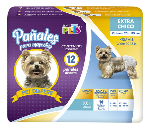 Dry Pet Pañales Para Perro Tamaño Extra Chico 12 Piezas