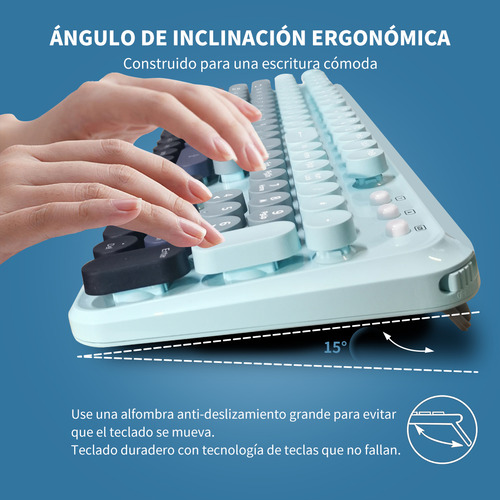 Kit Teclado y Mouse Inalámbrico FD EK8870 USB para Laptop Pc en Color Azul Índigo Idioma Inglés US QWERTY