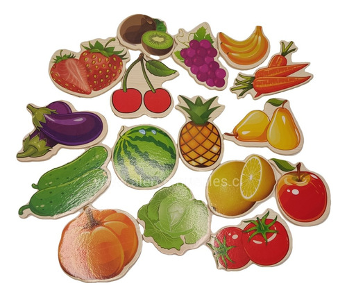 Set De Frutas Y Verduras Didáctico Madera Magnéticos