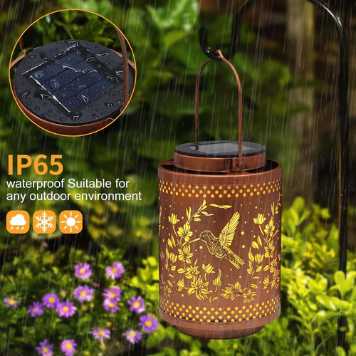 Linterna Solar Jardín Colgante Colibrí Led Impermeable Dorado