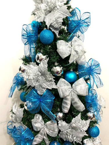 Arvore Natal Decorada 2,10m Azul E Prata 80 Enfeite 900h | Parcelamento sem  juros