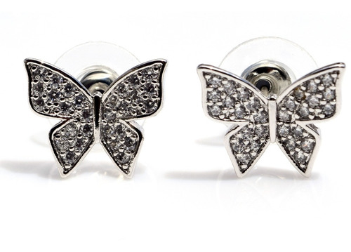 Aretes De Mariposas En Plata Ley 925 Con Zirconias Broqueles