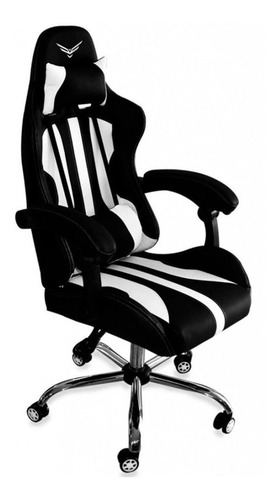 Imagen 2 de 5 de Silla de escritorio Naceb NA-09S1 gamer ergonómica negra y blanca con tapizado de cuero sintético