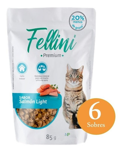 6 X Alimento Húmedo Gato Fellini Salmón Light 85gr. Np